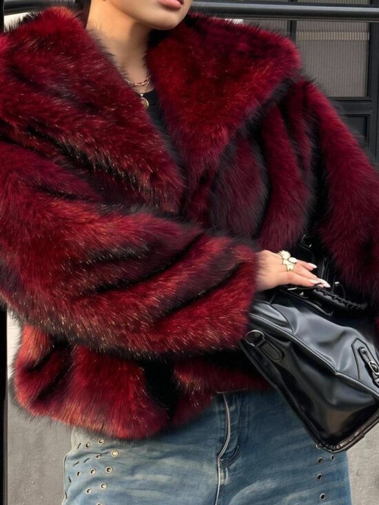 Nike Jackets & Blazers - Burgundy Casual Women's Faux Fur Loose Fit Short Coat